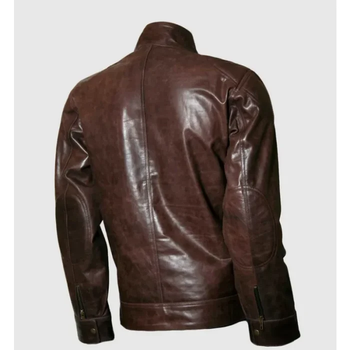 Men'S Brown Vintage Leather Biker Jacket Back View
