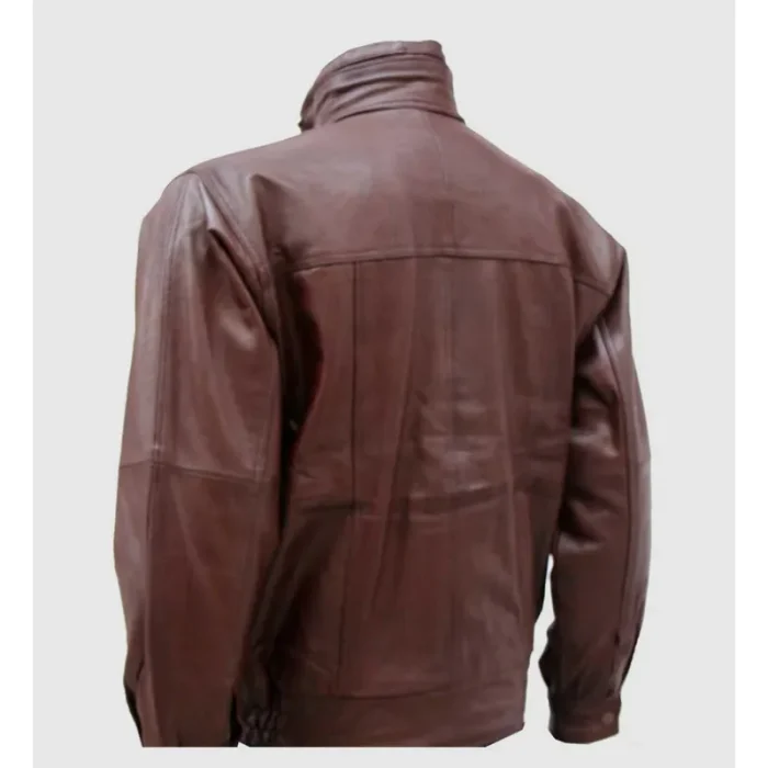 Men'S Brown Vintage Leather Bomber Jacket Back View