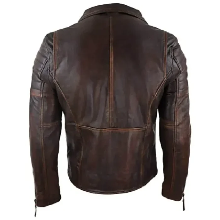 Men'S Brown Vintage Slim Fit Biker Leather Jacket Back