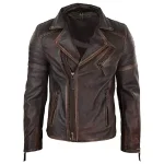 Men's Brown Vintage Slim Fit Leather Biker Jacket