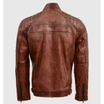 Men's Brown Vintage Waxed Leather Biker Jacket Back View
