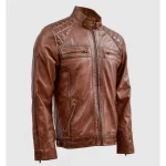 Men's Brown Vintage Waxed Leather Biker Jacket Front View