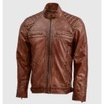 Men's Brown Vintage Waxed Leather Biker Jacket