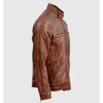 Men's Brown Vintage Waxed Leather Biker Jacket Side View