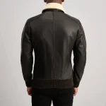 Men's Brown_Cream Leather Bomber Jacket Back