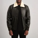 Men's Brown/Cream Leather Bomber Jacket
