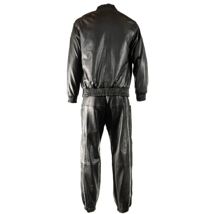 Men'S Black Charm Exclusive Leather Tracksuit Back