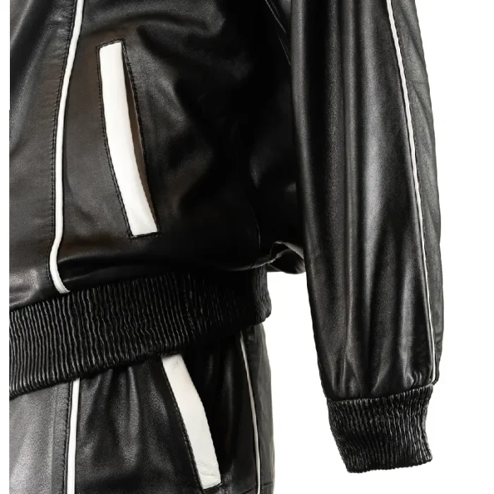Men'S Black Charm Exclusive Leather Tracksuit Close View
