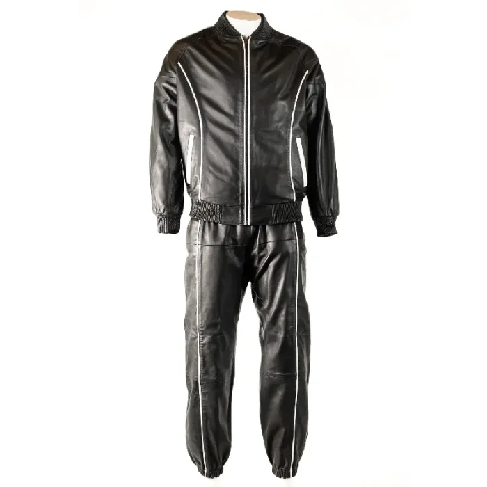 Men'S Black Charm Exclusive Leather Tracksuit Front