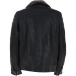 Men's Collar Fur Blouson Leather Jacket Back View