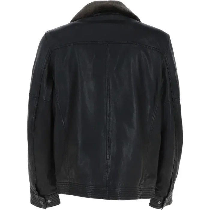 Men'S Collar Fur Blouson Leather Jacket Back View