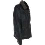 Men's Collar Fur Blouson Leather Jacket Side View