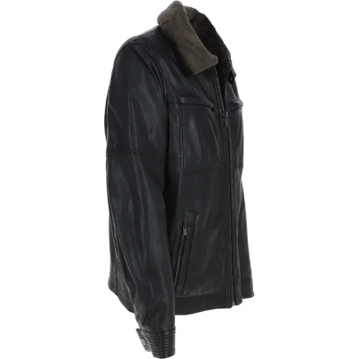 Men'S Collar Fur Blouson Leather Jacket Side View
