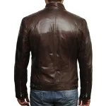 Men's Dark Brown Zipper Slim fit Biker Leather Jacket Back