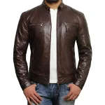 Men's Dark Brown Zipper Slim fit Biker Leather Jacket