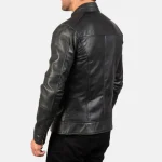 Black Leather Biker Zipper Jacket Back View