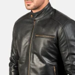 Black Leather Biker Zipper Jacket View