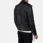 Men's Disressed Black Leather Biker Jacket Back View-