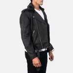 Men's Disressed Black Leather Biker Jacket