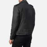 Men's Distressed Black Leather Biker Jacket Back View