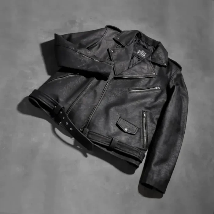 Men'S Distressed Black Leather Biker Jacket