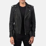 Men's Distressed Black Leather Biker Jacket
