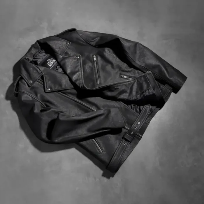 Men'S Distressed Black Leather Biker Jacket View