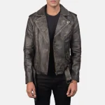 Men's Distressed Brown Leather Biker Jacket Front View