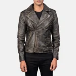 Men's Distressed Brown Leather Biker Jacket
