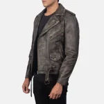 Men's Distressed Brown Leather Biker Jacket Side View