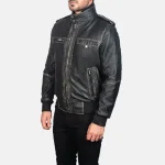 Men's Glen Street Black Leather Bomber Jacket Side