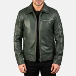 Men's Green Genuine Leather Biker Jacket