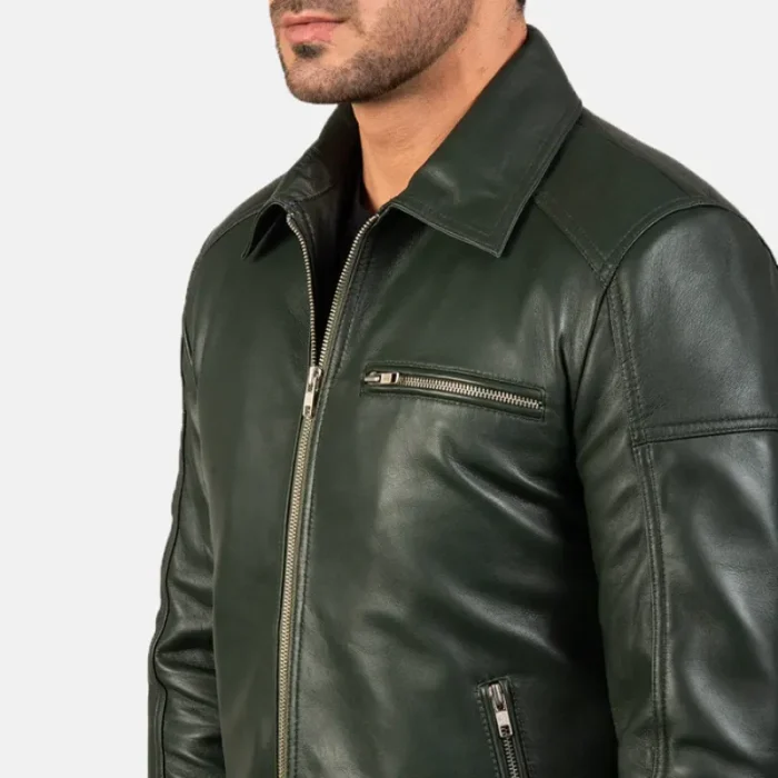 Men'S Green Leather Biker Jacket - Luxide