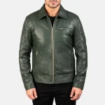 Men's Green Leather Biker Jacket - LUXIDE