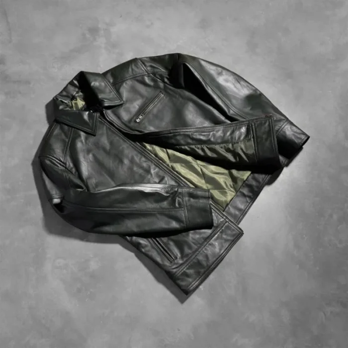 Men'S Green Leather Biker Jacket - Luxide