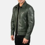 Men's Green Leather Biker Jacket - LUXIDE