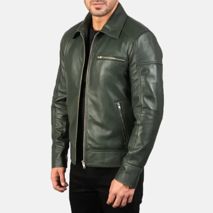 Men'S Green Leather Biker Jacket - Luxide