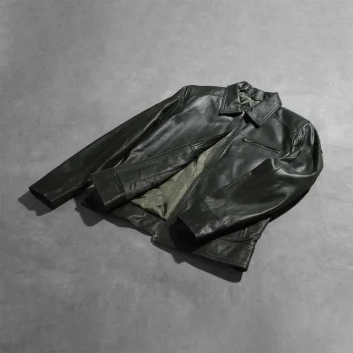 Men'S Green Leather Biker Jacket - Luxide