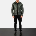 Men's Green Leather Biker Jacket - LUXIDE