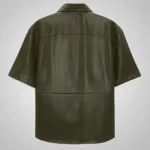 Men's Green Leather Button Up Half Sleeves Shirt Back