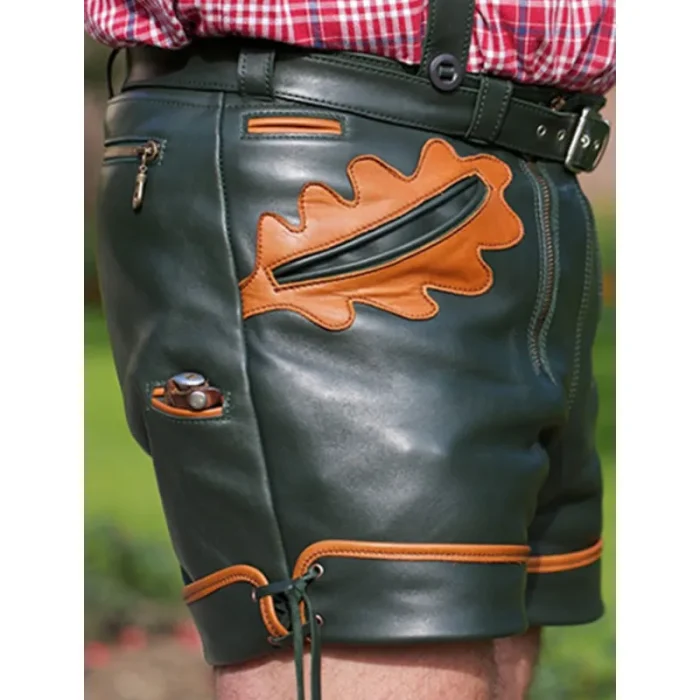 Green Classic Oktoberfest Leather Shorts For Men Side
