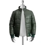 Men's Green Maven Bomber Puffer Leather Jacket Front View
