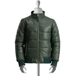 Men's Green Maven Bomber Puffer Leather Jacket