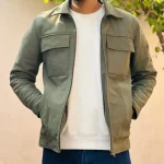 Men's Green Nubuck Leather Zip-Up Jacket