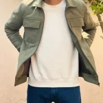 Men's Green Nubuck Leather Zip-Up Jacket View