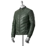 Men's Green Peregrine Puffer Sheepskin Leather Jacket Front View