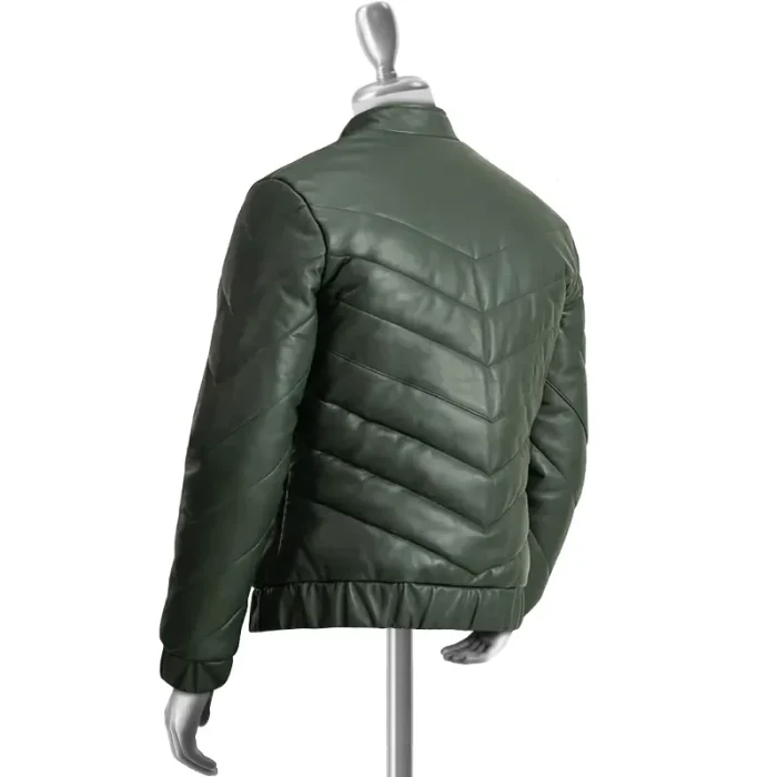 Men'S Green Peregrine Puffer Sheepskin Leather Jacket Side View