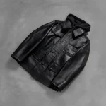 Men's Hooded Black Leather Bomber Jacket