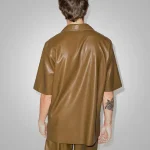 Men's Khaki Leather Half Sleeves Shirt Back