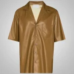 Men's Khaki Leather Half Sleeves Shirt